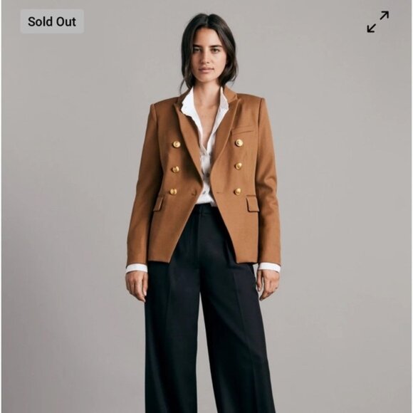 Rag & Bone Preston Virgin Wool Blazer Jacket Double Breasted Gold Buttons Tan 10 - Picture 1 of 12